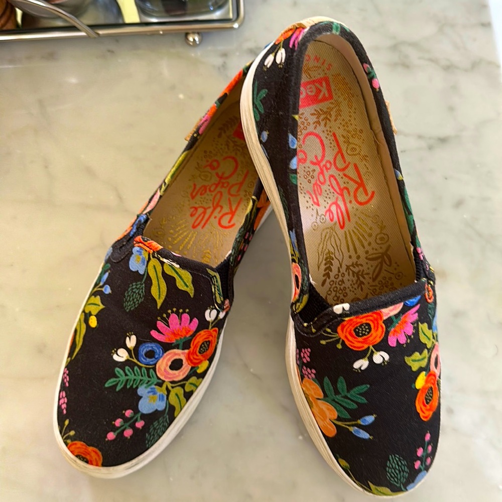 Pair of Keds x Rifle Paper Co slip ons